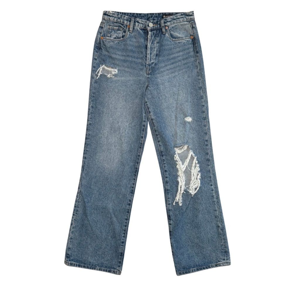 NWT Blank NYC Wide Leg Jeans Distressed High Rise Mid Wash Blue Denim 27